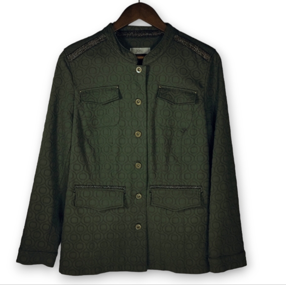 Jorli Olive Green Zippered Tapestry Jacket with 4 Pockets - Women's Size 12 - Picture 1 of 9